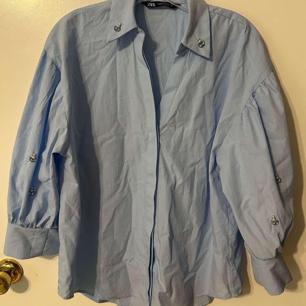 Zara Light Blue Button-Up Shirt